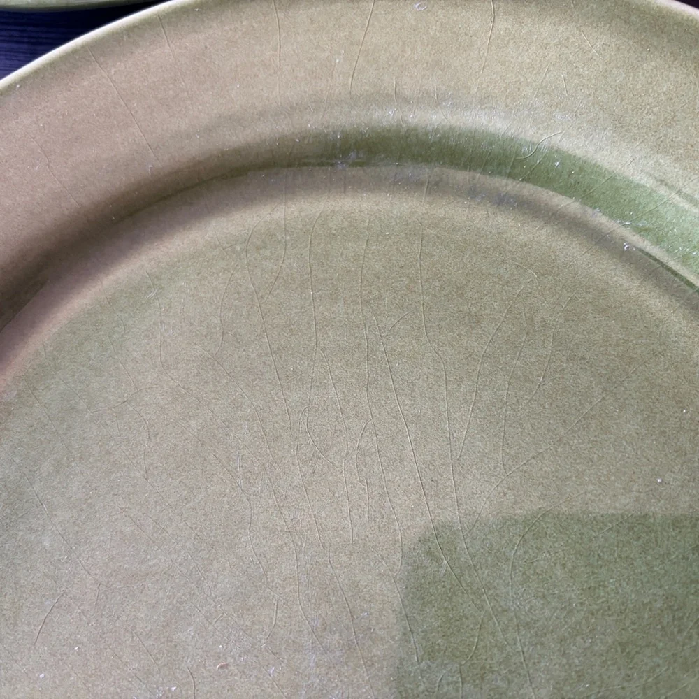 Set of 5 Crate&Barrel Green Wavy Edge Plates Made In Portugal